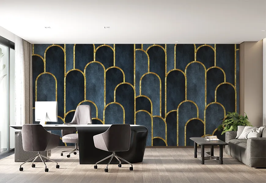 کاغذ دیواری سه بعدی دفتر کار طرح هندسی